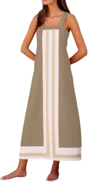 Women's Striped Maxi Dress Summer Bohemian Floral Sundress Color Block Dresses Casual Beach Casual Dress Coverups