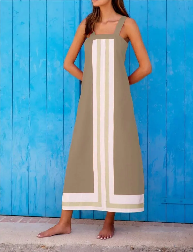 Women's Striped Maxi Dress Summer Bohemian Floral Sundress Color Block Dresses Casual Beach Casual Dress Coverups
