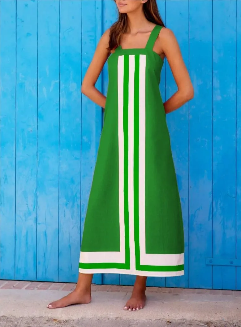 Women's Striped Maxi Dress Summer Bohemian Floral Sundress Color Block Dresses Casual Beach Casual Dress Coverups