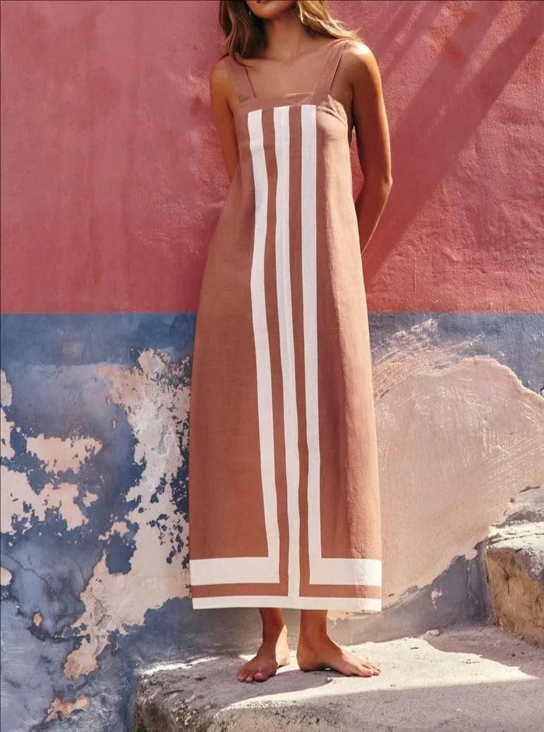 Women's Striped Maxi Dress Summer Bohemian Floral Sundress Color Block Dresses Casual Beach Casual Dress Coverups