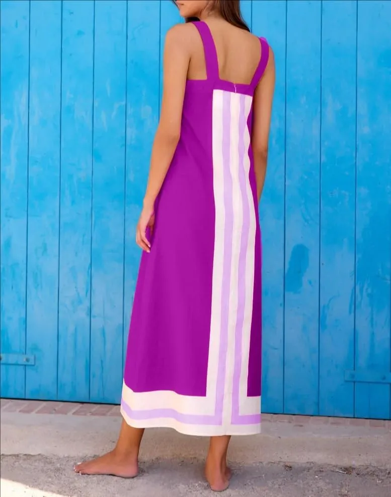 Women's Striped Maxi Dress Summer Bohemian Floral Sundress Color Block Dresses Casual Beach Casual Dress Coverups