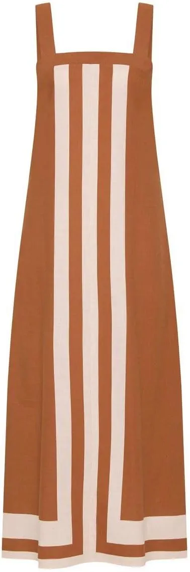Women's Striped Maxi Dress Summer Bohemian Floral Sundress Color Block Dresses Casual Beach Casual Dress Coverups