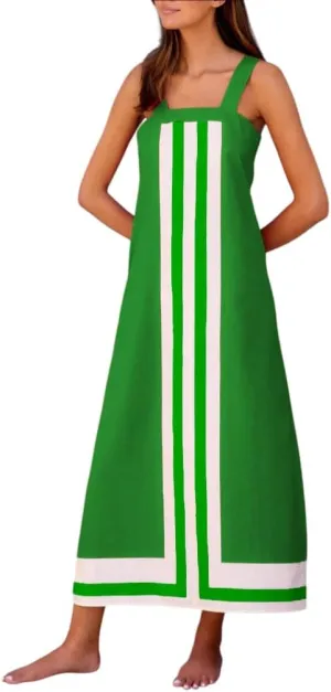 Women's Striped Maxi Dress Summer Bohemian Floral Sundress Color Block Dresses Casual Beach Casual Dress Coverups