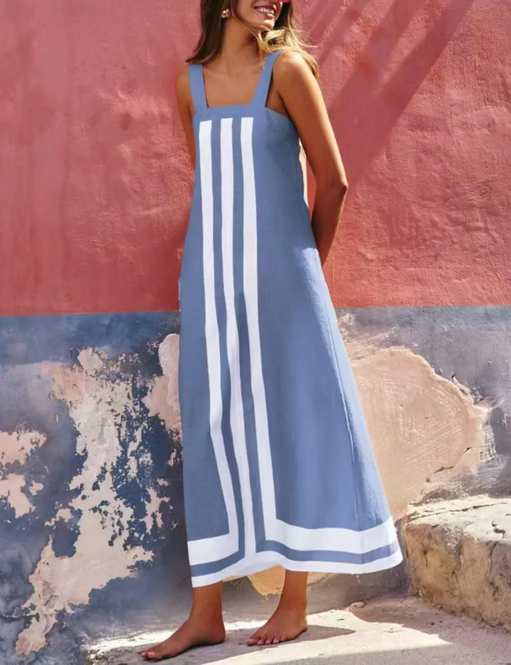 Women's Striped Maxi Dress Summer Bohemian Floral Sundress Color Block Dresses Casual Beach Casual Dress Coverups