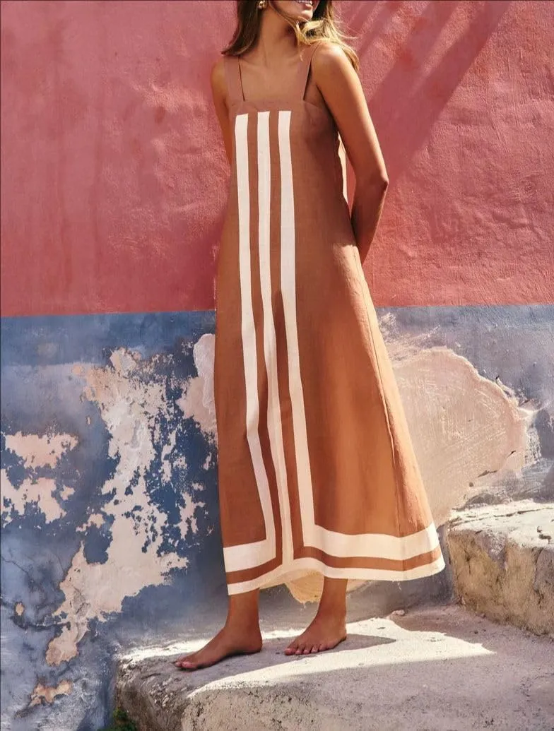Women's Striped Maxi Dress Summer Bohemian Floral Sundress Color Block Dresses Casual Beach Casual Dress Coverups