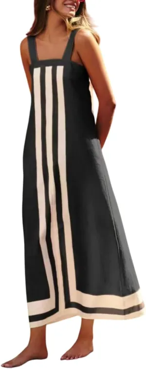 Women's Striped Maxi Dress Summer Bohemian Floral Sundress Color Block Dresses Casual Beach Casual Dress Coverups