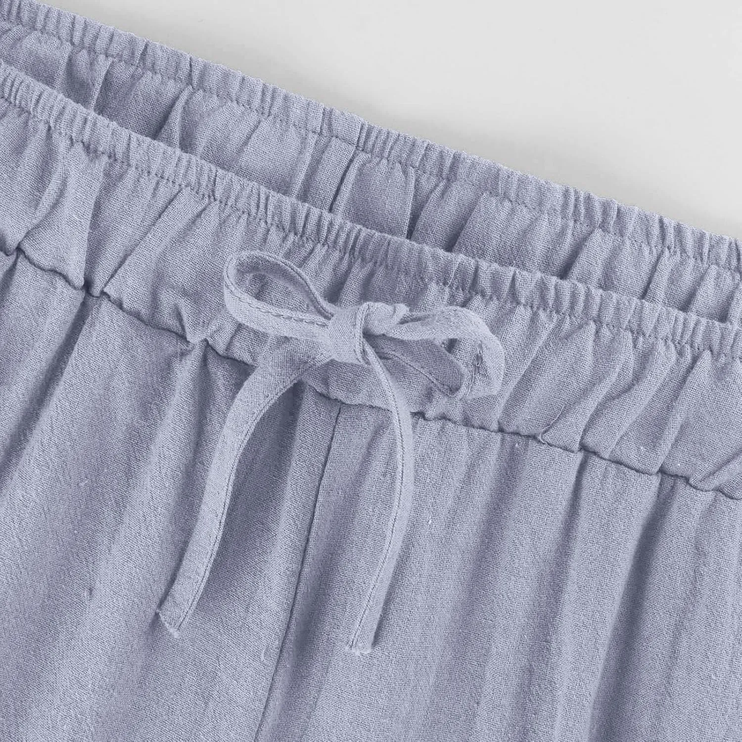 Womens Summer Fashion Linen Pants 2025 Solid Casual High Waist Loose Fit Drawstring Trousers with Pockets