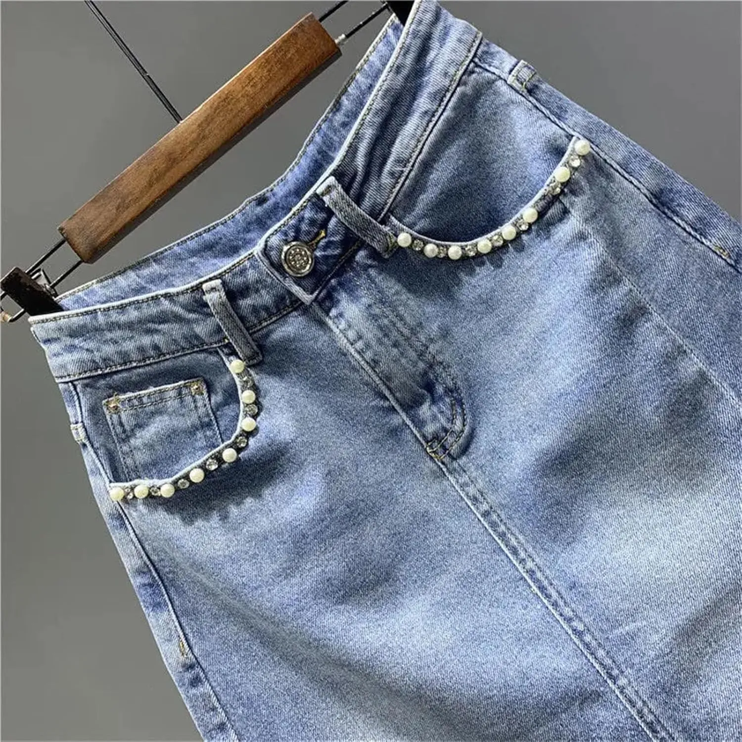 Women's Summer Irregular Casual Denim Skirts Korean High-Waisted Jeans Skirts with Pockets