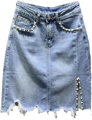 Women's Summer Irregular Casual Denim Skirts Korean High-Waisted Jeans Skirts with Pockets