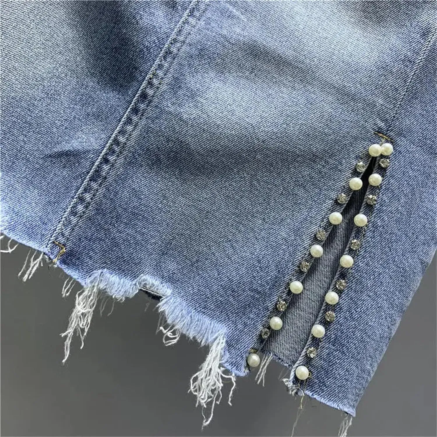 Women's Summer Irregular Casual Denim Skirts Korean High-Waisted Jeans Skirts with Pockets