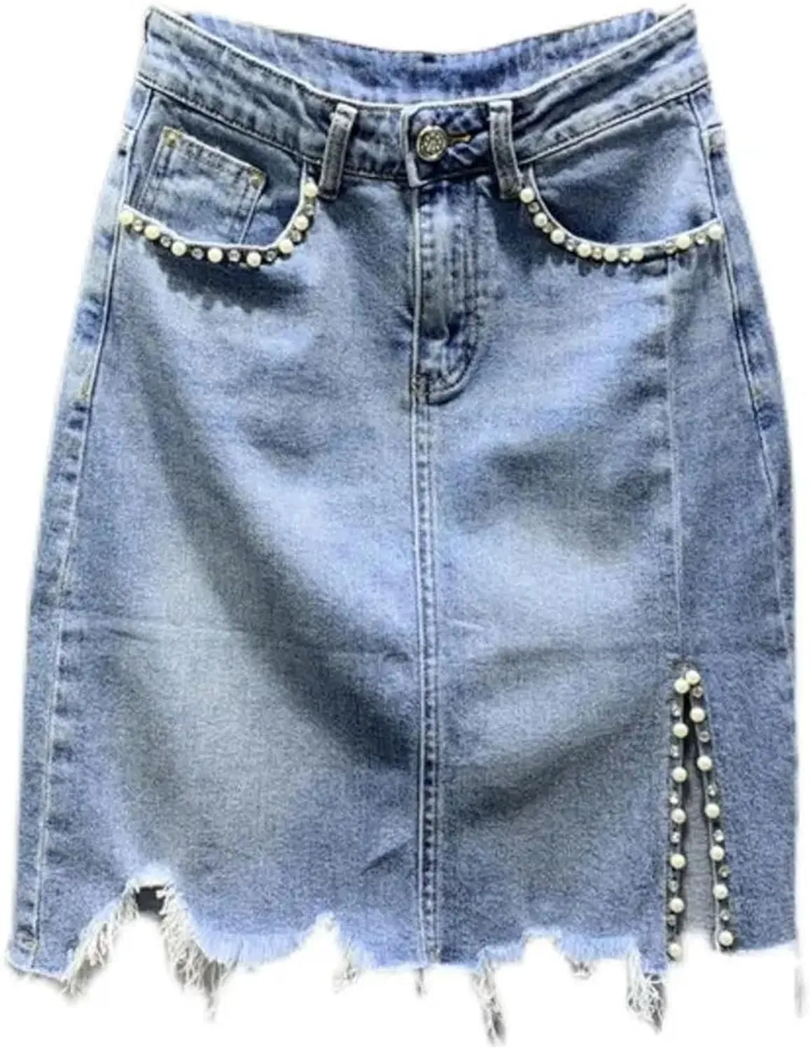 Women's Summer Irregular Casual Denim Skirts Korean High-Waisted Jeans Skirts with Pockets