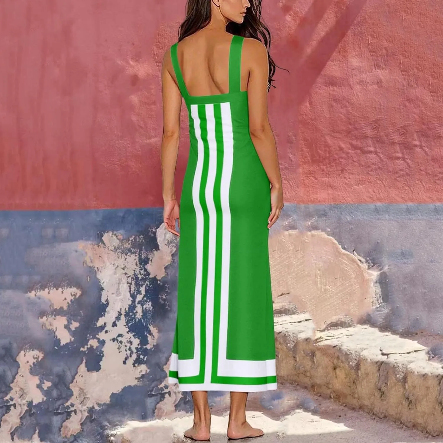 Womens Summer Maxi Dress Boho Striped Shoulder Strap Long Sundress Summer 2025 Color Blocked Beach Cover Up Dress