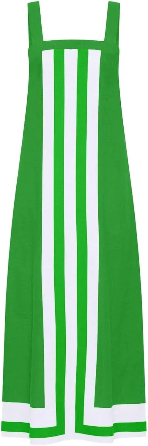 Womens Summer Maxi Dress Boho Striped Shoulder Strap Long Sundress Summer 2025 Color Blocked Beach Cover Up Dress