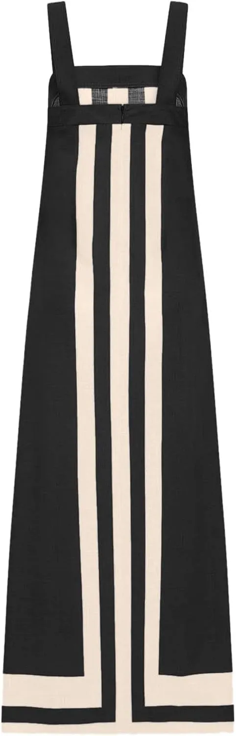 Womens Summer Maxi Dress Boho Striped Shoulder Strap Long Sundress Summer 2025 Color Blocked Beach Cover Up Dress