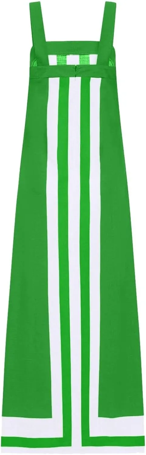 Womens Summer Maxi Dress Boho Striped Shoulder Strap Long Sundress Summer 2025 Color Blocked Beach Cover Up Dress