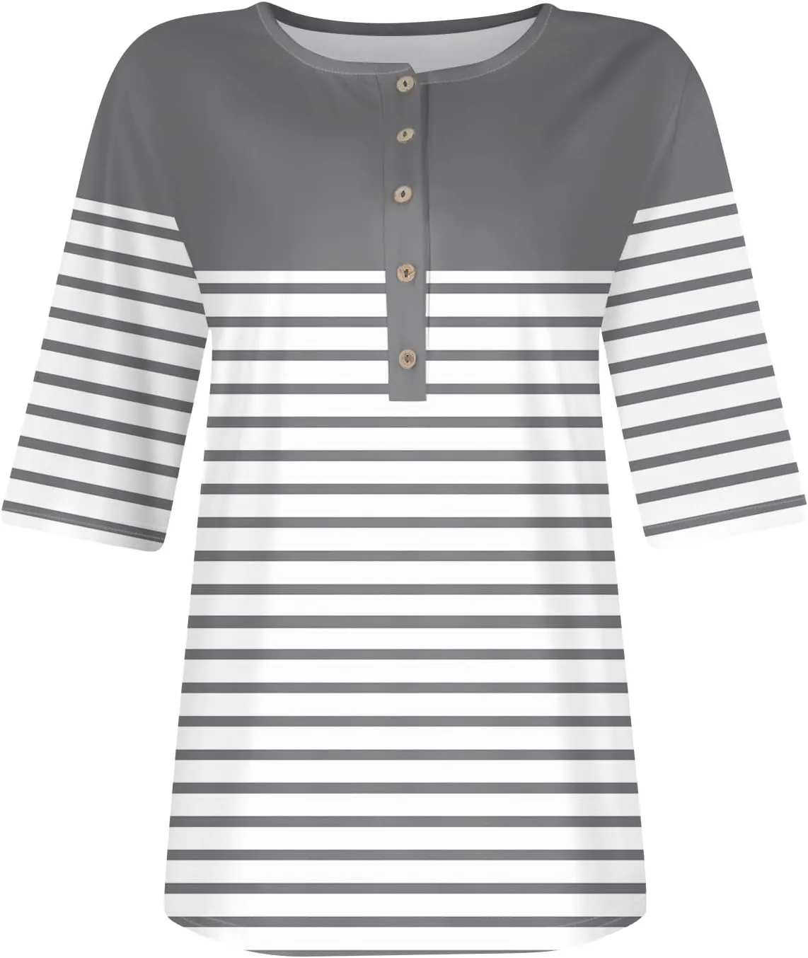 Womens Summer Tops Elbow Sleeve Tops Women Button Down T Shirts Scoop Neck Striped Floral Blouses Dressy Casual