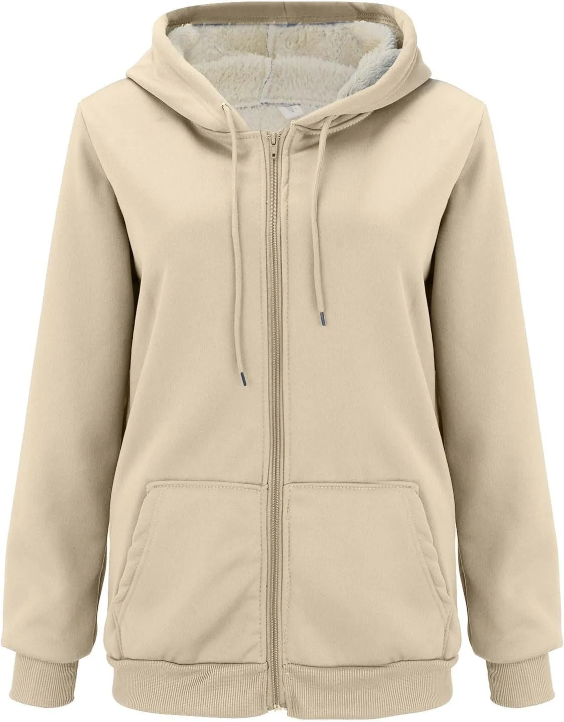 Womens Thick Wool Zip Up Hoodies Long Sleeve Sweatshirts Winter Fall Outfits Oversized Sweaters Casual