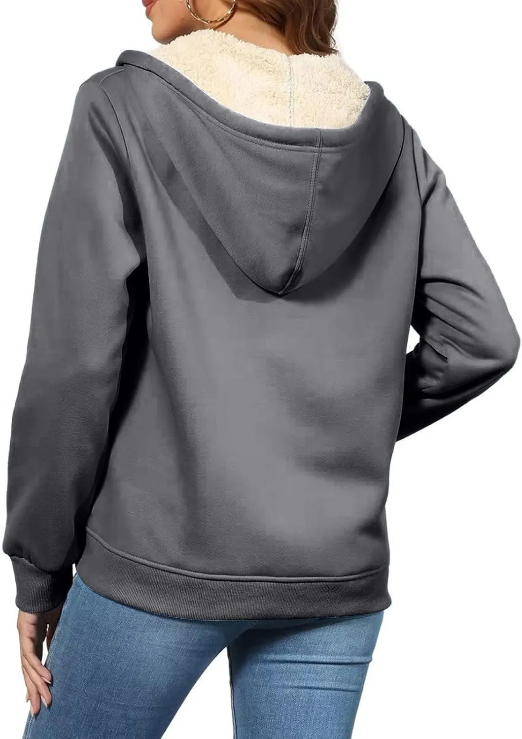 Womens Thick Wool Zip Up Hoodies Long Sleeve Sweatshirts Winter Fall Outfits Oversized Sweaters Casual