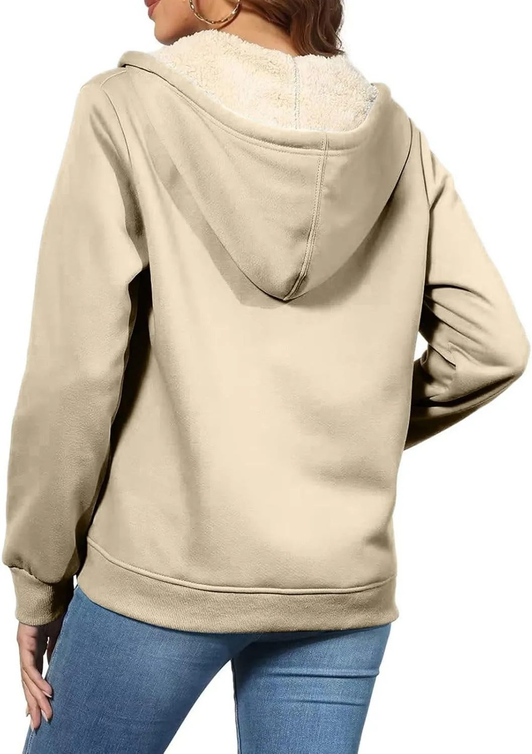 Womens Thick Wool Zip Up Hoodies Long Sleeve Sweatshirts Winter Fall Outfits Oversized Sweaters Casual