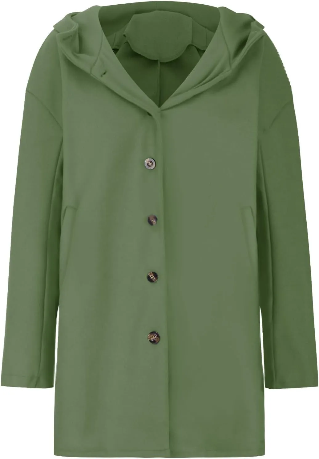 Women's Thicken Wool Blend Oversized Hoodeed Trench Coats Stand Collar Single Breasted Pea Coat Plus Size Overcoat