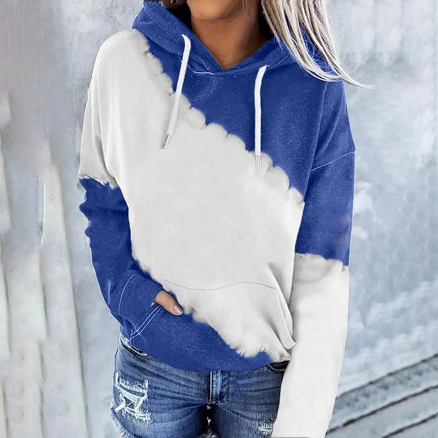 Women's Tie Dye Color Block Hoodies Long Sleeve Drawstring Preppy Pullover Oversized Comfy Casual 2024 Fall Clothes