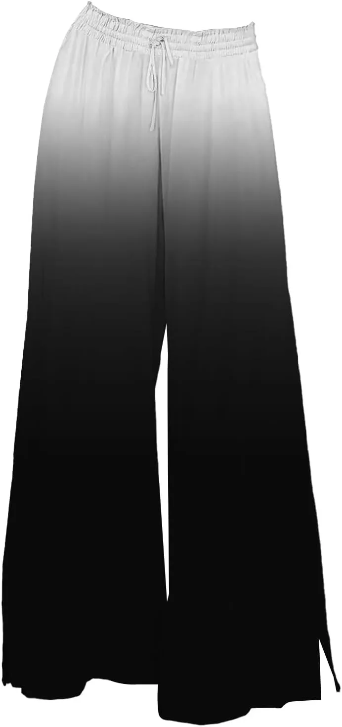 Womens Tie-dye Print Wide Leg Palazzo Pants Drawstring Elastic High Waist Pant Lounge Flowy Summer Beach Trousers