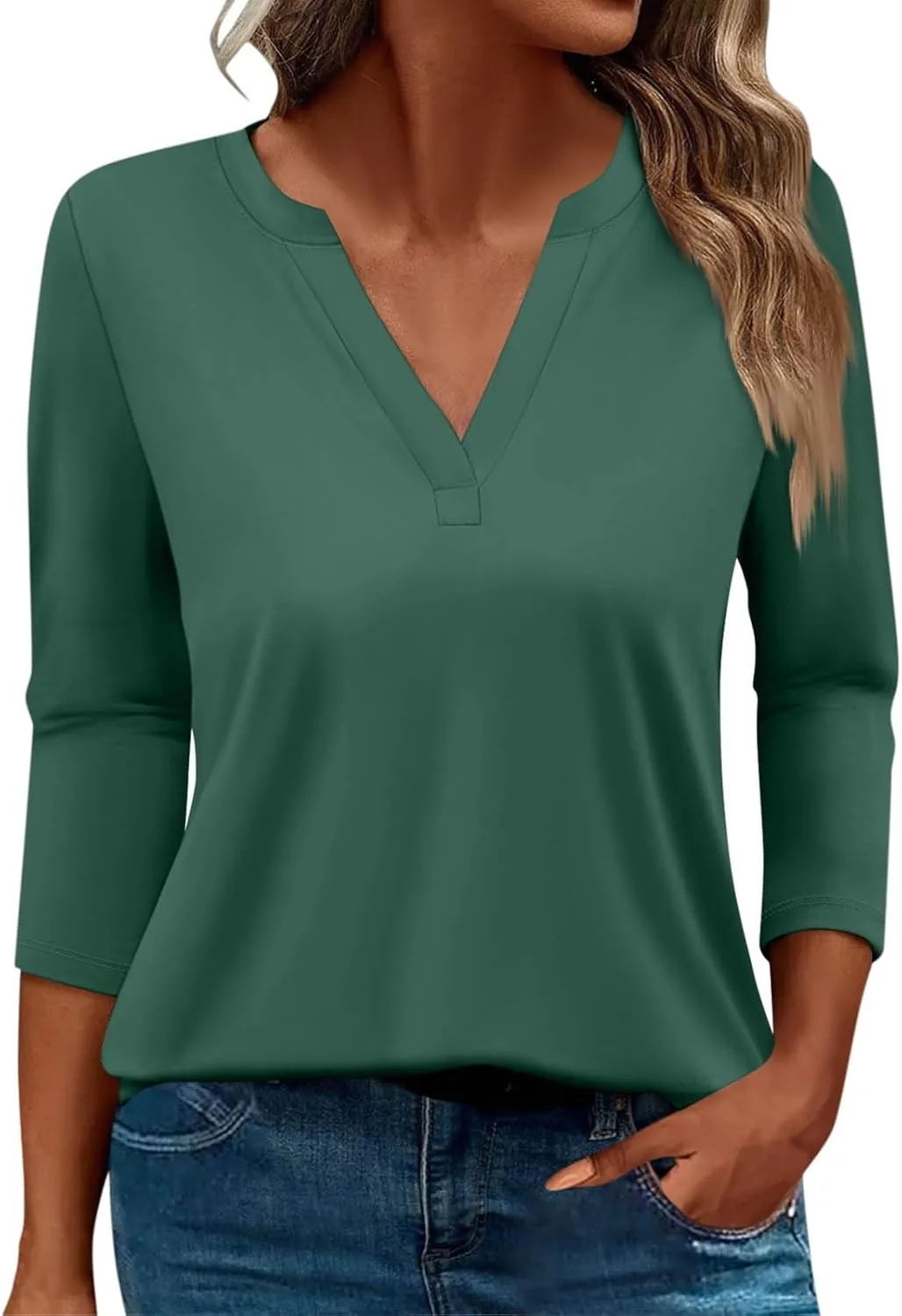 Womens Tops 3/4 Sleeve Blouses Shirt Round Neck Loose Casual Blouses Floral Print Fit Tunic Tshirts