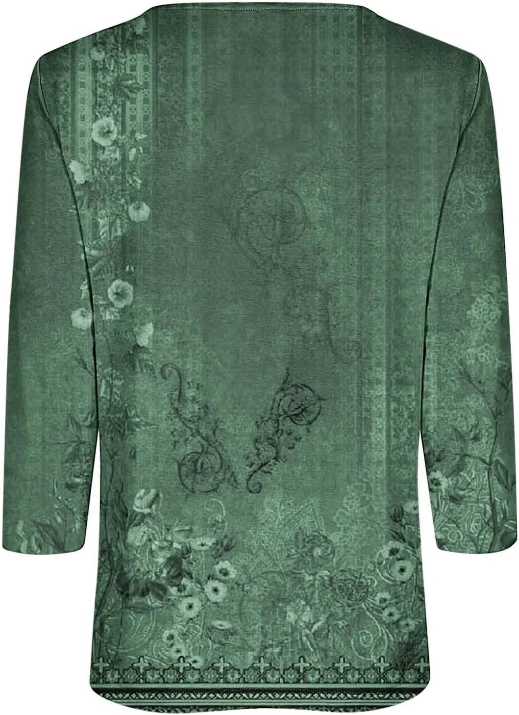 Womens Tops Casual 3/4 Sleeve Shirts Button Down V Neck Tunic Tshirts Summer Vintage Floral Print Henley Blouses Tee