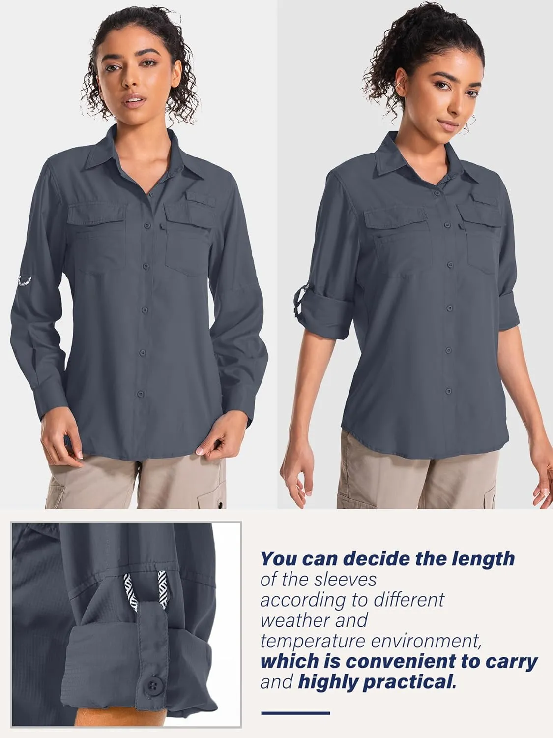 Women's UPF 50 UV Sun Protection Long Sleeve Safari Shirts Quick Dry Hiking Travel Fishing Outdoor Cool Shirts