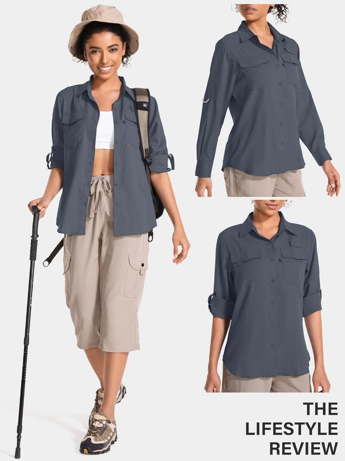 Women's UPF 50 UV Sun Protection Long Sleeve Safari Shirts Quick Dry Hiking Travel Fishing Outdoor Cool Shirts