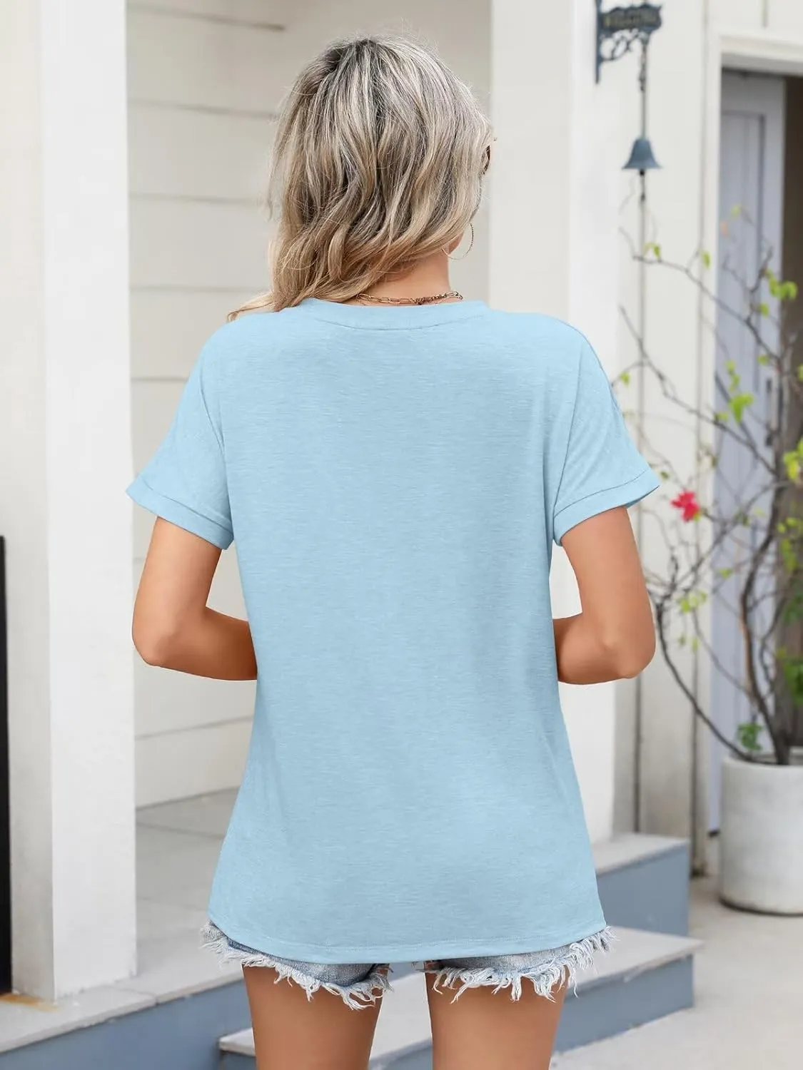 Womens V Neck Short Sleeve T Shirts Summer Basic Batwing Sleeve Tops Loose Fit Tees 2025