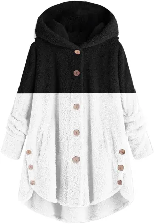 Womens Winter Jacket Coats Button Hem Plus Size Hoodie Top Sweater Blouse Thermal Sweatshirt Outerwear Women Winter