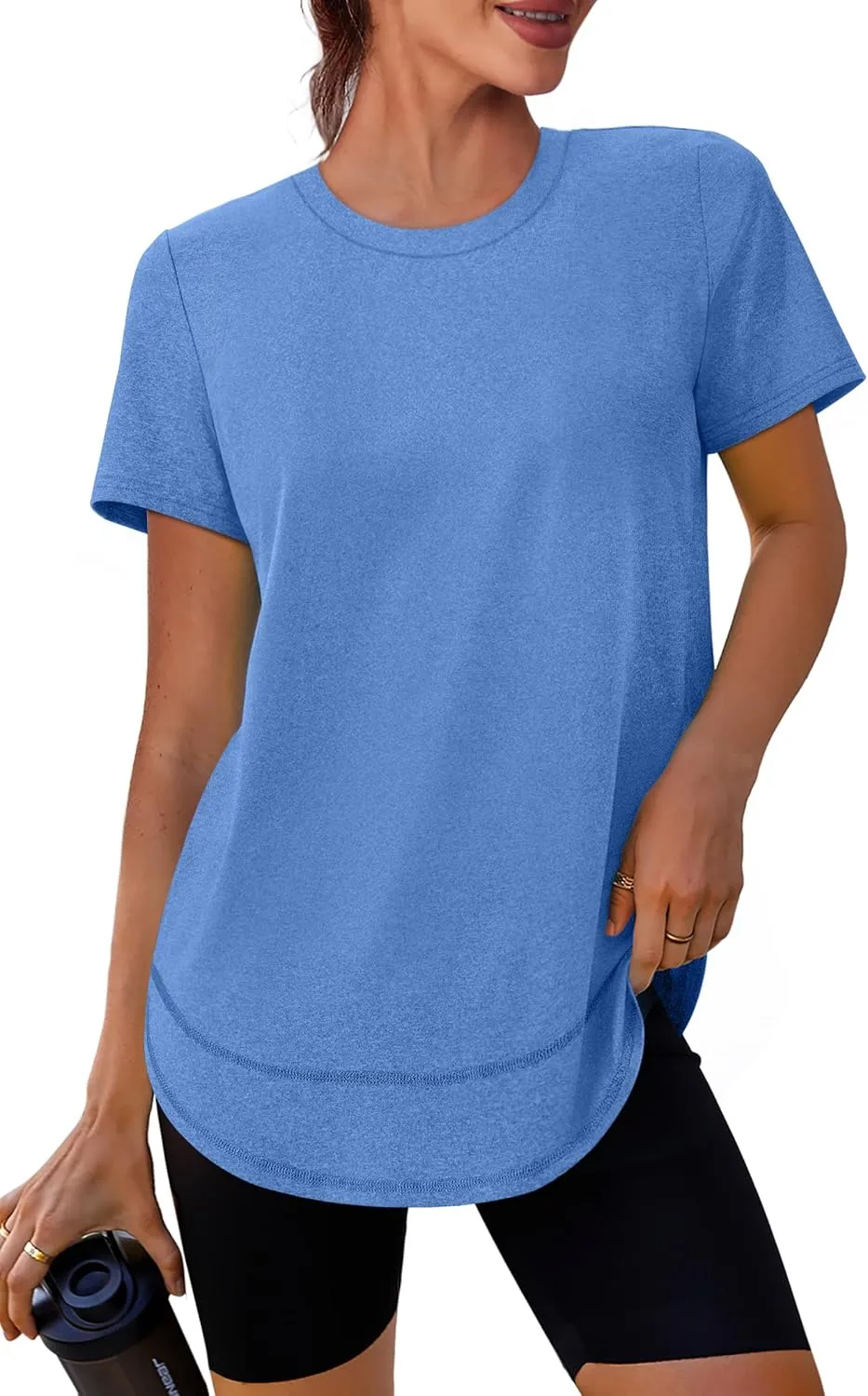 Womens Workout Tops Short Sleeve Shirts with Sun Protection Trendy Spring Summer Outfits S-3XL