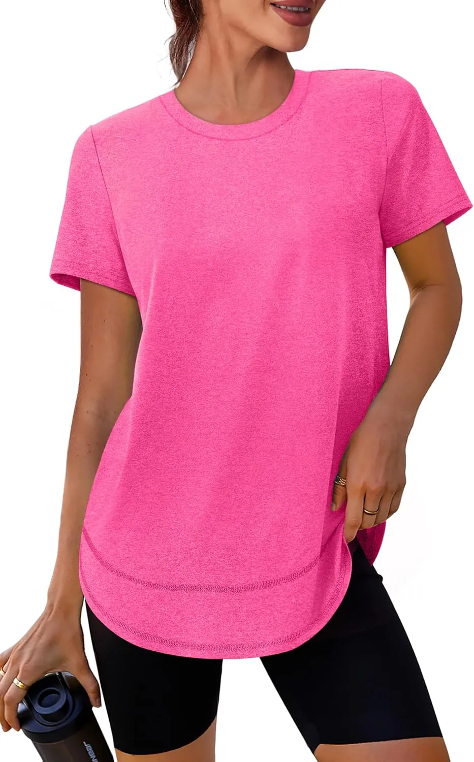 Womens Workout Tops Short Sleeve Shirts with Sun Protection Trendy Spring Summer Outfits S-3XL