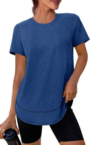 Womens Workout Tops Short Sleeve Shirts with Sun Protection Trendy Spring Summer Outfits S-3XL