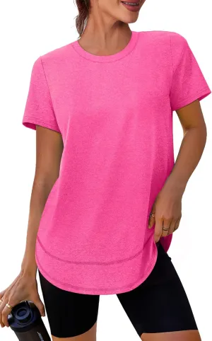 Womens Workout Tops Short Sleeve Shirts with Sun Protection Trendy Spring Summer Outfits S-3XL