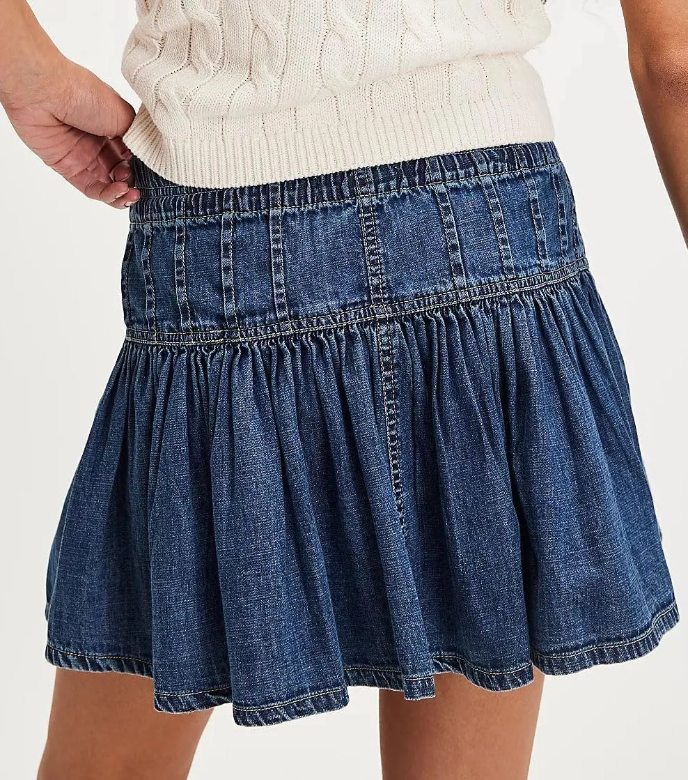 Womens Y2k Pleated Denim Mini Skirt Streetwear Ruffle A Line Jean Short Skirts Summer Vintage Skirt