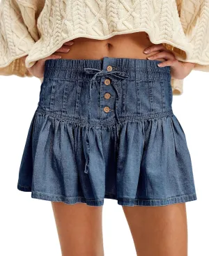 Womens Y2k Pleated Denim Mini Skirt Streetwear Ruffle A Line Jean Short Skirts Summer Vintage Skirt