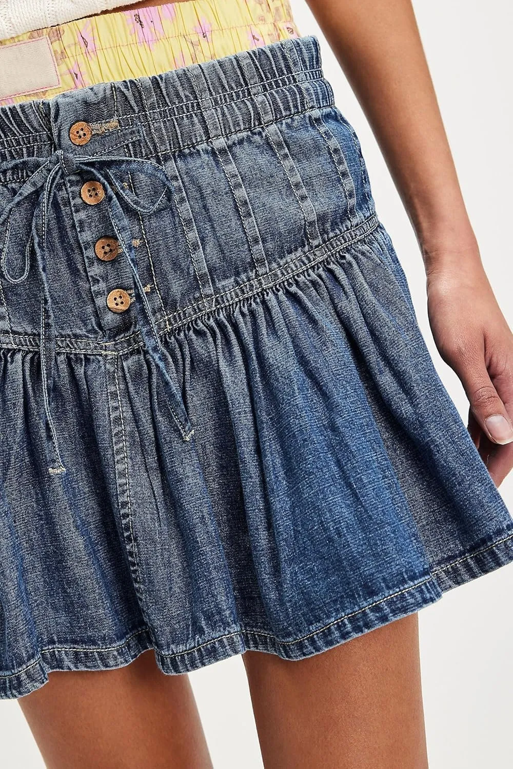 Womens Y2k Pleated Denim Mini Skirt Streetwear Ruffle A Line Jean Short Skirts Summer Vintage Skirt