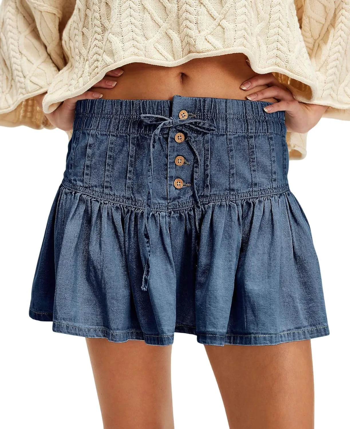 Womens Y2k Pleated Denim Mini Skirt Streetwear Ruffle A Line Jean Short Skirts Summer Vintage Skirt