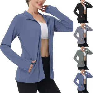 Womens Zip Up Hoodie Sun Protection Long Shirt Plus Size Oversized Ribbed Breathable Jacket with Pocket Hiking Outdoor