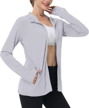Womens Zip Up Hoodie Sun Protection Long Shirt Plus Size Oversized Ribbed Breathable Jacket with Pocket Hiking Outdoor