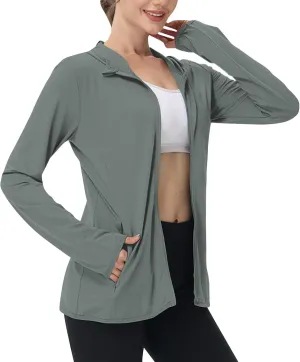 Womens Zip Up Hoodie Sun Protection Long Shirt Plus Size Oversized Ribbed Breathable Jacket with Pocket Hiking Outdoor