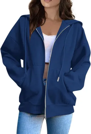 Womens Zip Up Hoodies Long Sleeve Oversized Sweatshirts Y2K Jacket with Pockets 2025 Fall Fashion Clothes