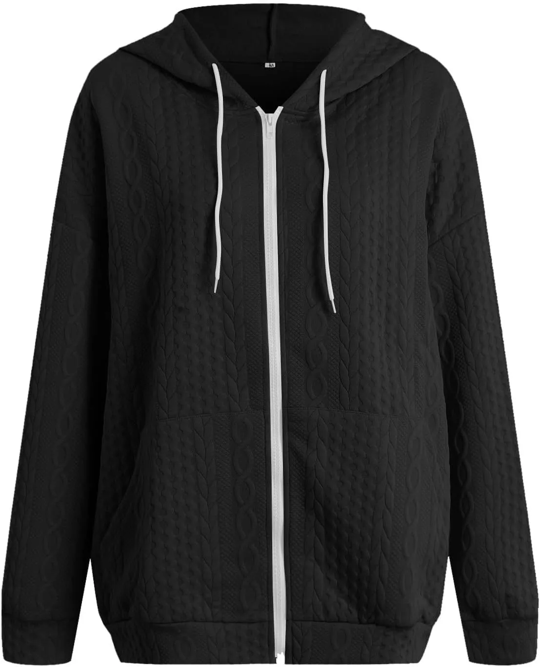 Womens Zip Up Hoodies Plus Size Sweatshirt Long Sleeve Textured Drawstring Zip Jackets Outwear with Pockets