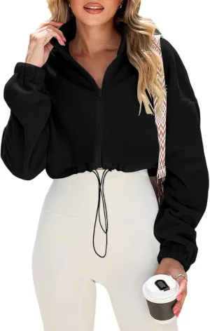 Womens Zip Up Hoodies Y2k Oversized Sweatshirts 2024 Fashion Fall Winter Clothes Fuzzy Fleece Long Sleeve Crop Coat