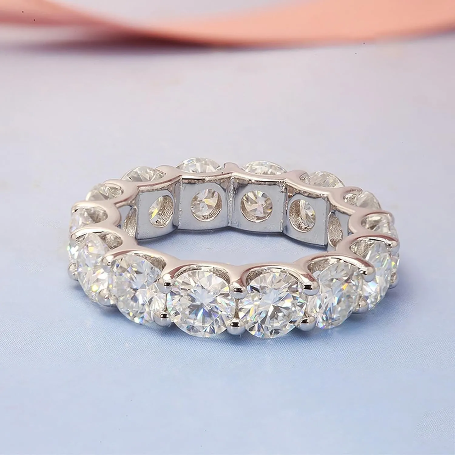 Wycian Gem Rings, 18Kt Gold Ring 0.3CT 4X4mm White Round Moissanite Stackable Knuckle for Women New Year