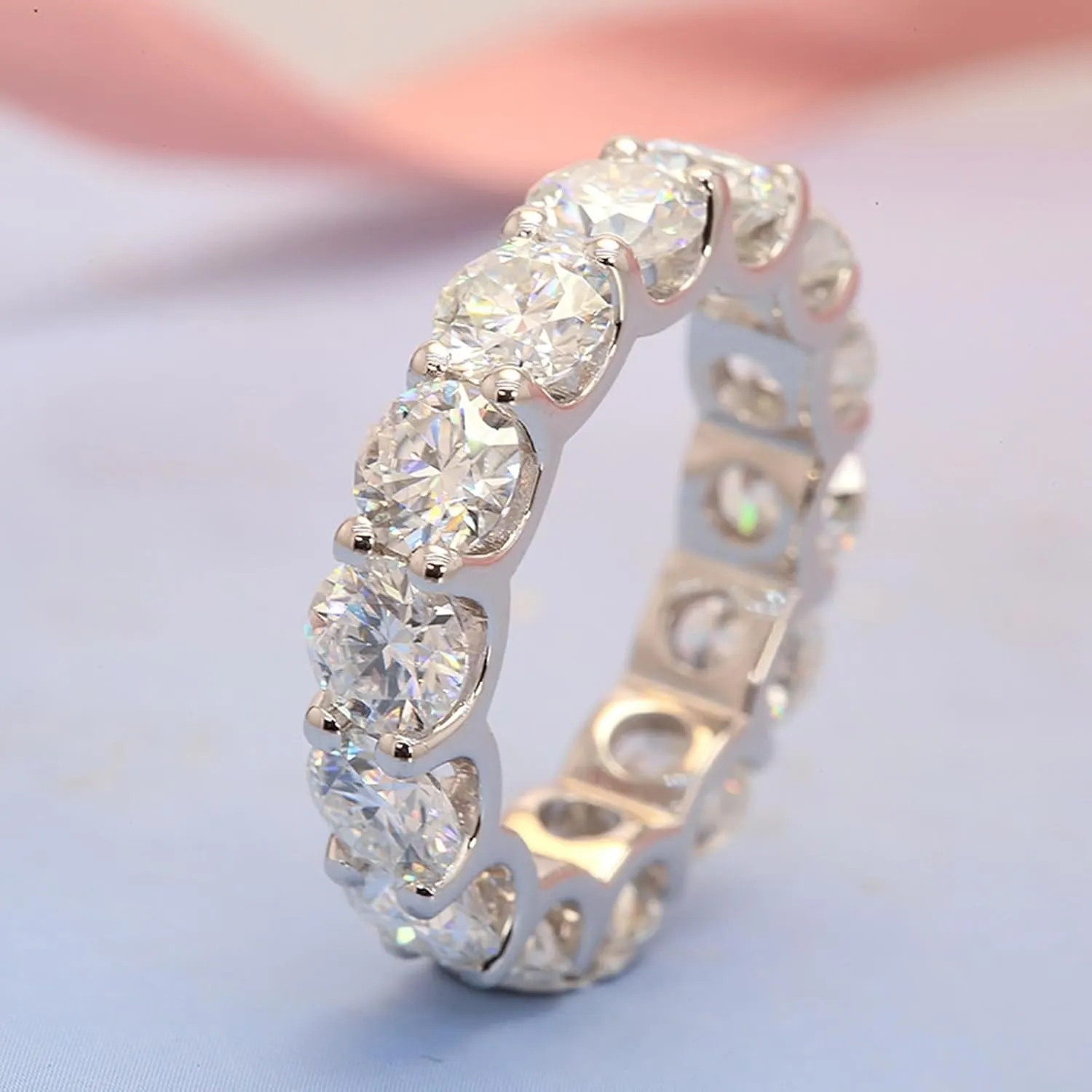 Wycian Gem Rings, 18Kt Gold Ring 0.3CT 4X4mm White Round Moissanite Stackable Knuckle for Women New Year