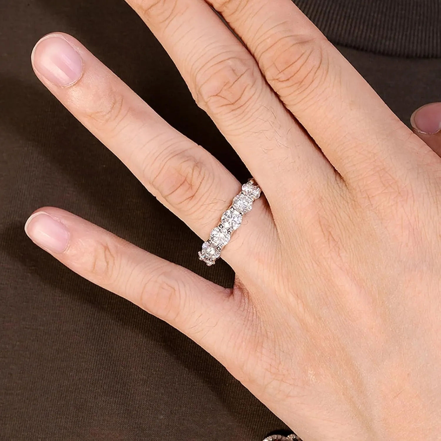Wycian Gem Rings, 18Kt Gold Ring 0.3CT 4X4mm White Round Moissanite Stackable Knuckle for Women New Year