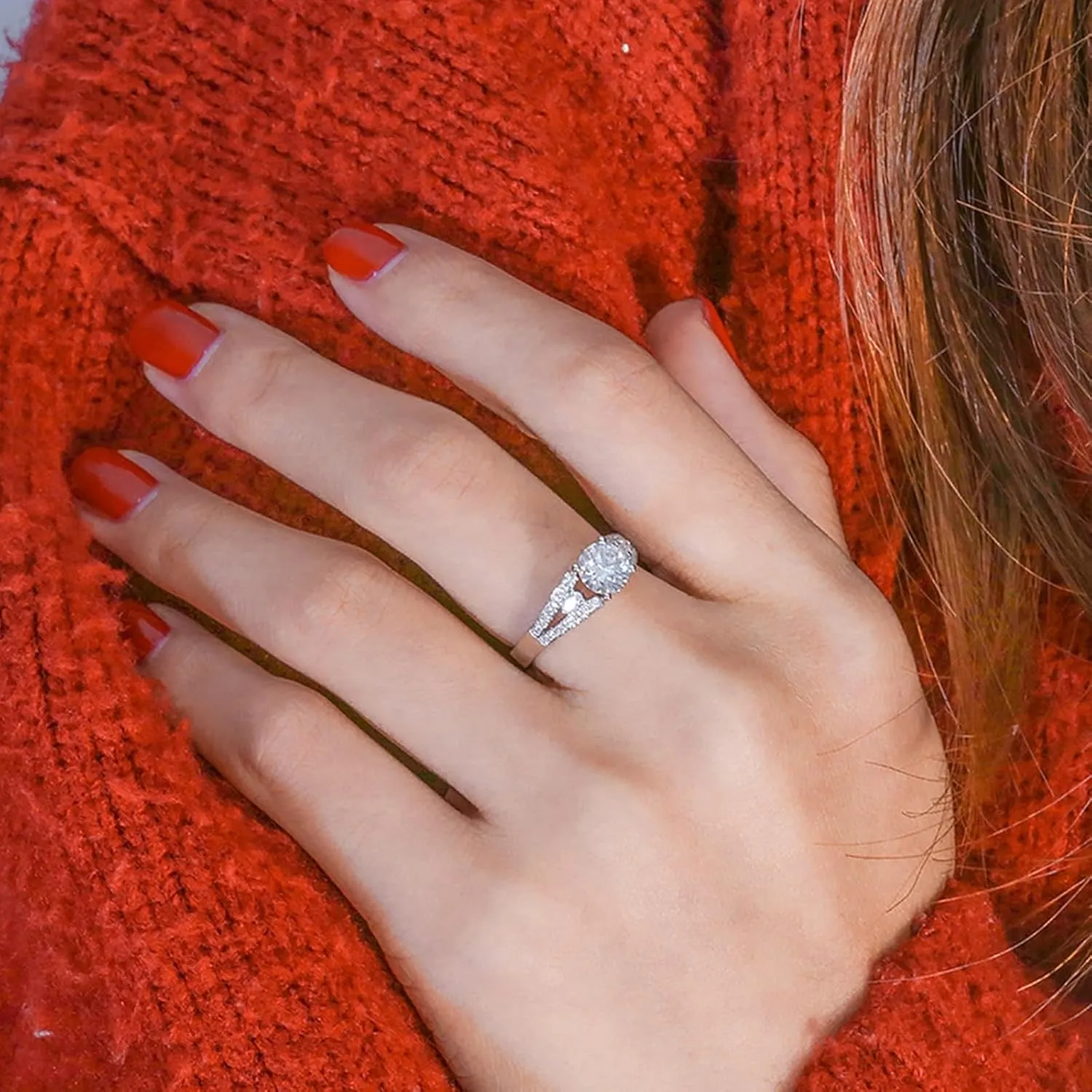 Wycian Unique Engagement Ring, Moissanite Ring Men Moissanite Stackable Knuckle Ring for Women Valentines Day Gem Ring